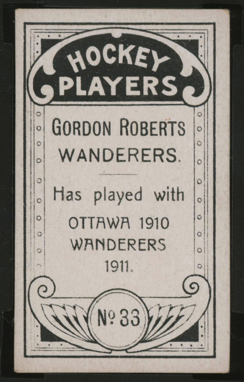 1911-1912 C55 Imperial Tobacco Hockey #33 Gordon Roberts - Proof Back