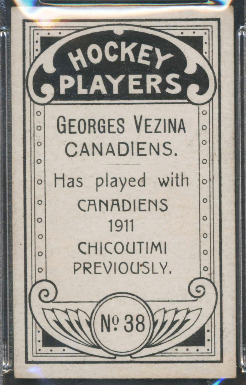 1911-1912 C55 Imperial Tobacco Hockey #38 Georges Vezina - Proof Back