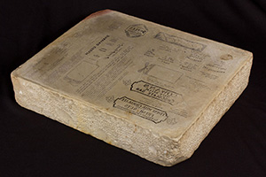 Lithographic stone containing the imagery used in the early hockey sets.